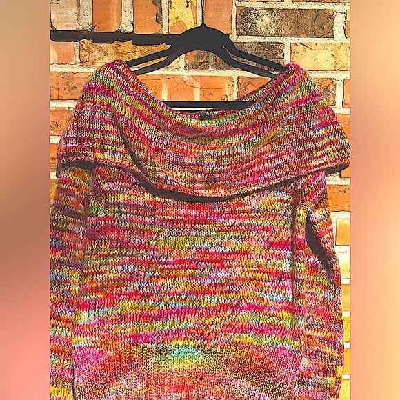 Lane Bryant Rainbow Mix Of Colors Chunky Sweater.Cowl Neck. Woman’s Size 14-16. - Picture 6 of 8